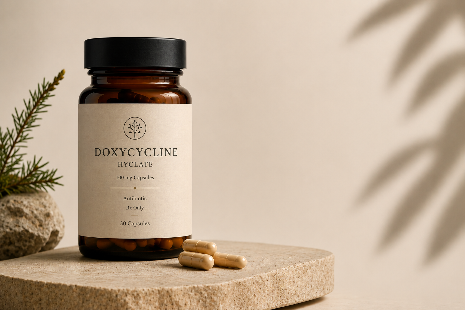 Doxycycline hyclate, 100 mg capsules